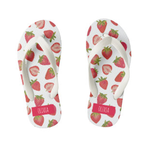 Personalized Strawberry Tropical Summer Kid's Flip Flops