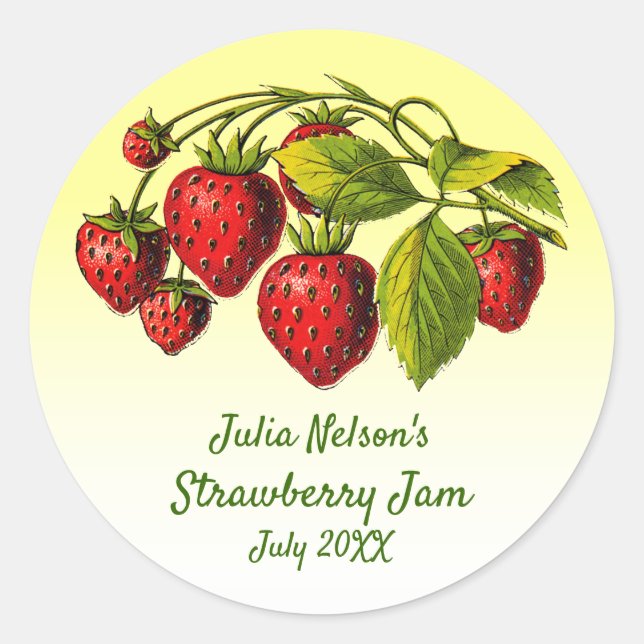 Personalized Strawberry Yellow Ombre Jam Jar Label (Front)