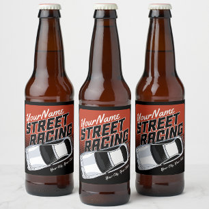 Personalized Street Racing Race Car Motorsport Beer Bottle Label