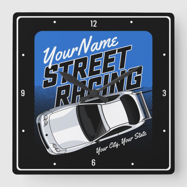 Personalized Street Racing Race Car Motorsport  Square Wall Clock (Front)