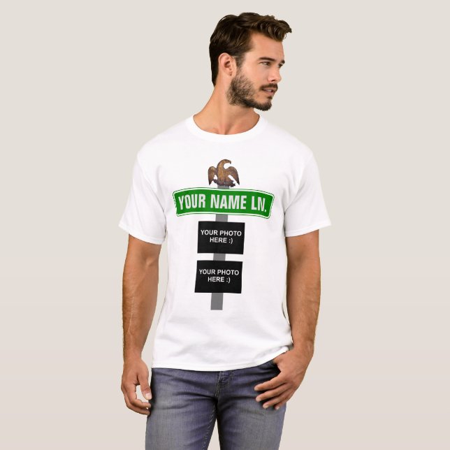 Personalized Street Sign and Photo Collage Finial T-Shirt (Front Full)
