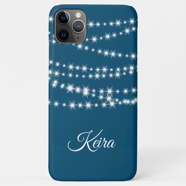 Personalized String Lights on blue Case-Mate iPhone Case (Back)
