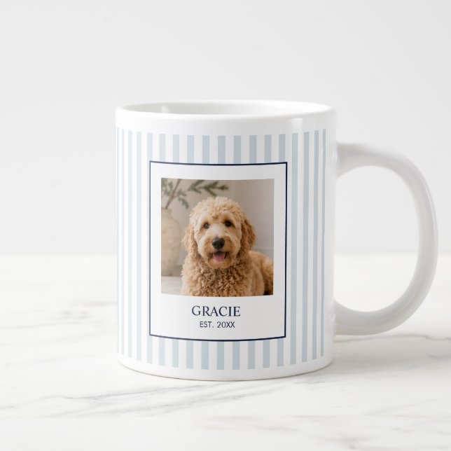Personalized Stripe Pet Name Photo Large Coffee Mug (Right)