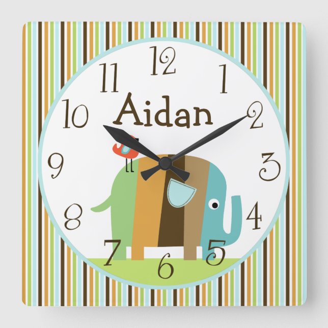Personalized Striped African Elephant Clock (Front)