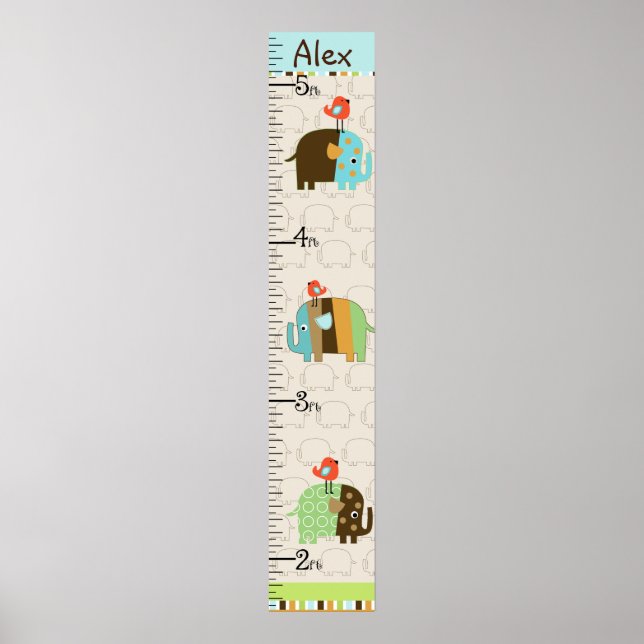 Personalized Striped African Elephant Growth Chart (Front)