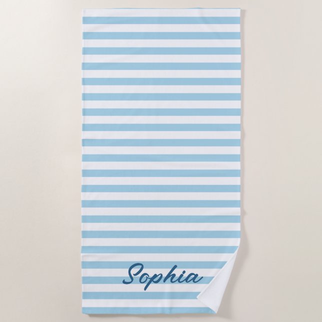 Personalized Striped Beach Towel, Custom Name Pool Towel (Front)