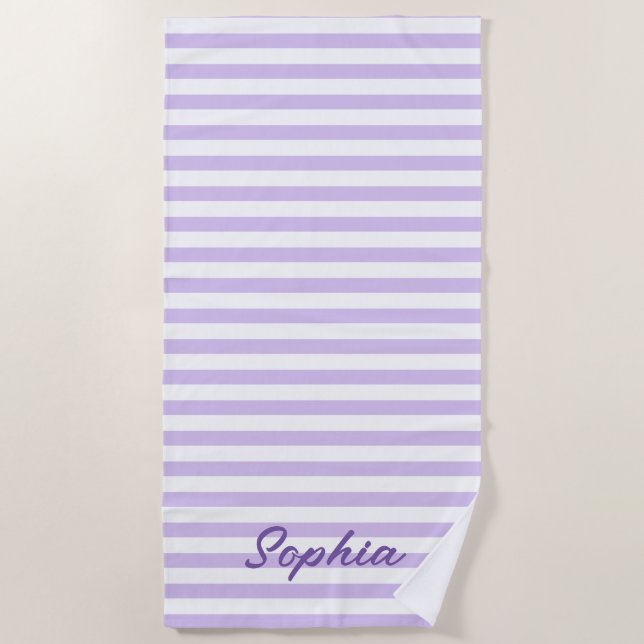 Personalized Striped Beach Towel, Custom Name Pool Towel (Front)