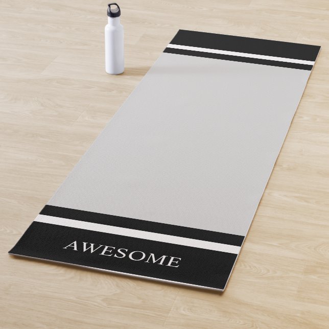 Personalized Striped Black & White on Grey Yoga Mat (In Situ)
