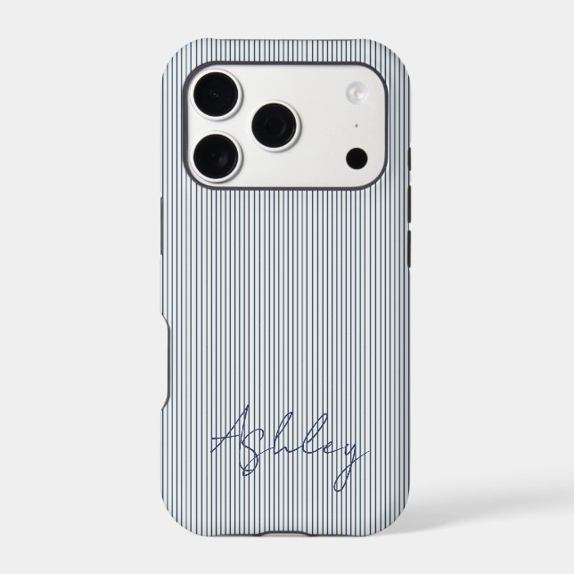 Personalized Striped Blue Tones Minimalist Chic (Back)