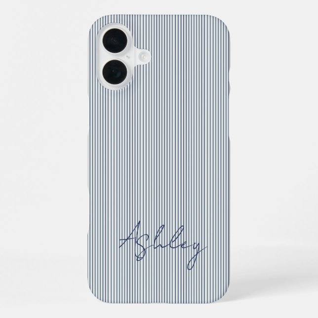 Personalized Striped Blue Tones Minimalist Chic iPhone Case (Back)