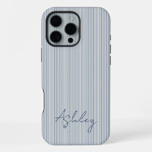 Personalized Striped Blue Tones Minimalist Chic iPhone 16 Pro Max Case