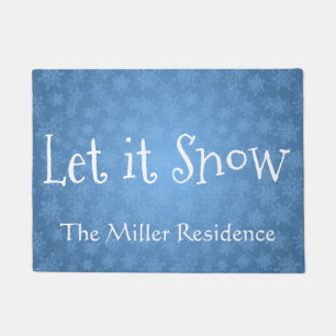 Personalized Striped Blue Winter Let it Snow Doormat