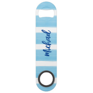 PERSONALIZED STRIPED BOTTLE OPENER BAR KEY