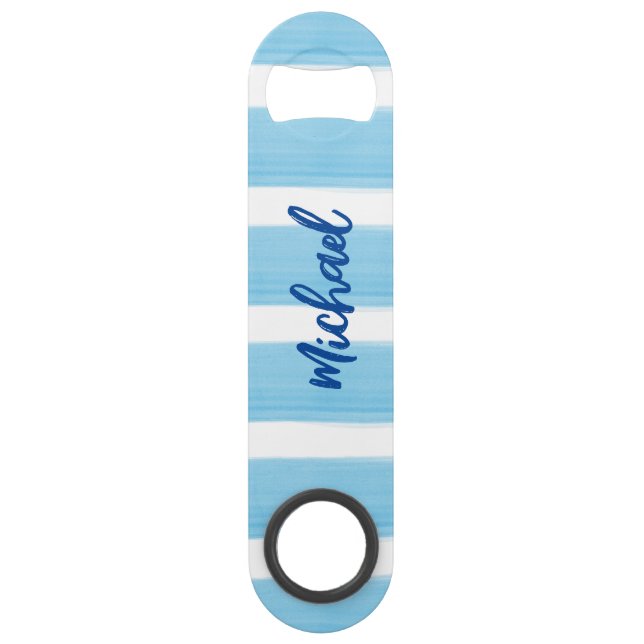PERSONALIZED STRIPED BOTTLE OPENER BAR KEY (Front)