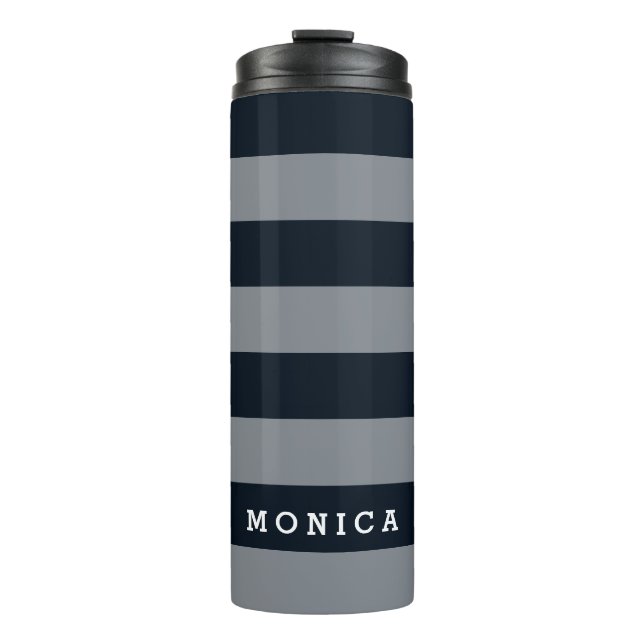 Personalized |  Striped dark blue Thermal Tumbler (Front)