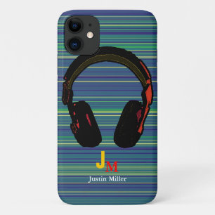 personalized striped dj headphone iPhone 11 case
