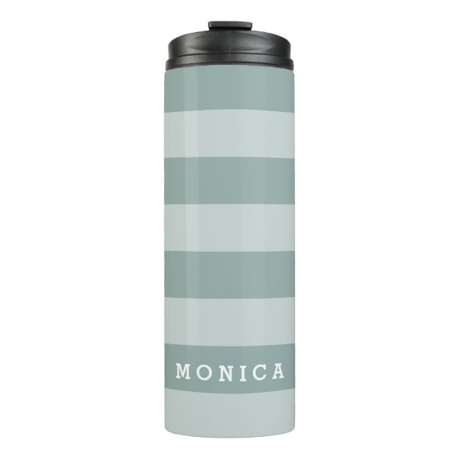 Personalized |  Striped dusty blue Thermal Tumbler (Front)