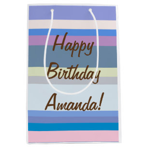 Personalized Striped Green/Beige/Pink/Purple/Blue Medium Gift Bag