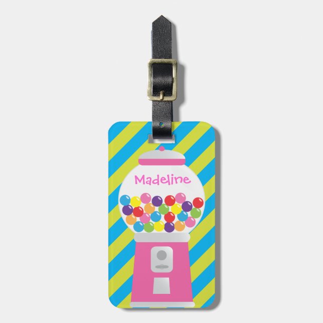 Personalized Striped Gumball Machine Luggage Tag (Front Vertical)