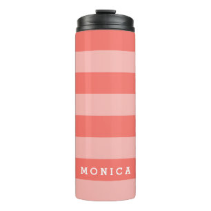 Personalized Striped Living Coral Thermal Tumbler