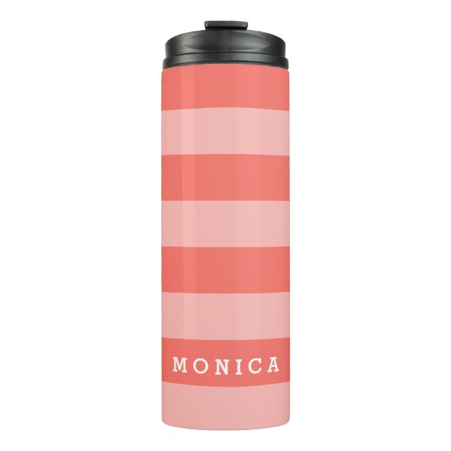 Personalized |  Striped Living Coral Thermal Tumbler (Front)