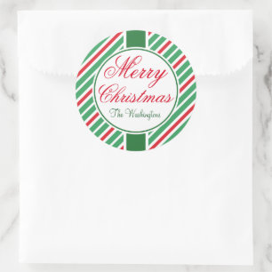 Personalized Striped Merry Christmas Tag Stickers