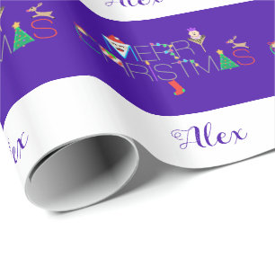 Personalized Striped Merry Christmas Typography Wrapping Paper