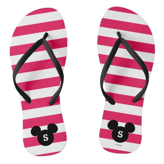 Personalized Striped Mickey Head Silhouette Flip Flops (Footbed)