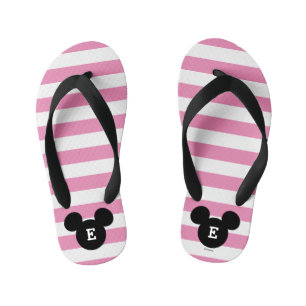 Personalized Striped Mickey Head Silhouette Kid's Flip Flops
