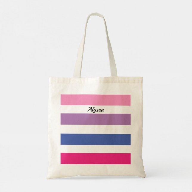 Personalized Striped Pink Purple  Tote Bag (Back)