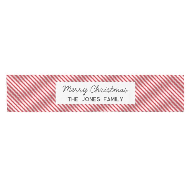 Personalized striped red Family Christmas Short Table Runner (Horizontal)