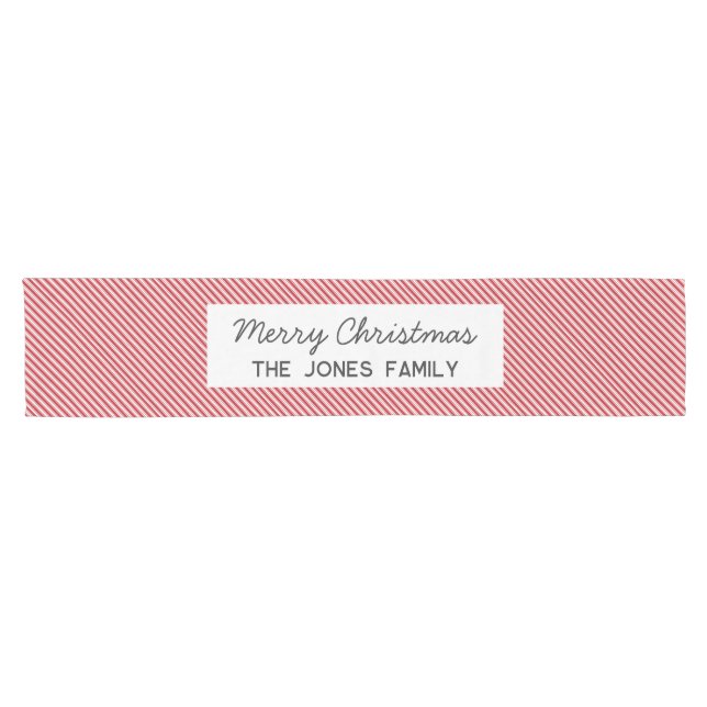 Personalized striped red Family Christmas Short Table Runner (Horizontal)