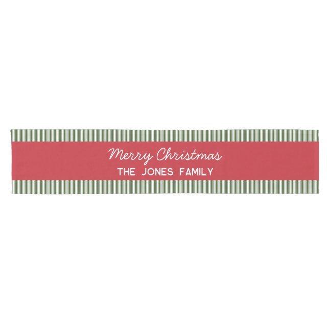 Personalized striped red Family Christmas Short Table Runner (Horizontal)