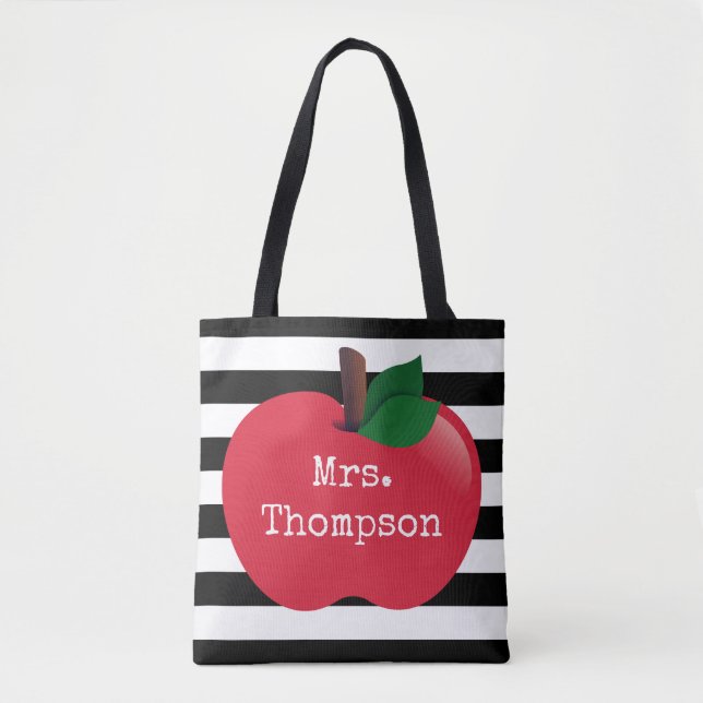 Personalized Striped Tote for Teachers Bag (Front)