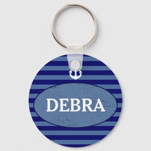 personalized stripes anchor navy keychain (Front)