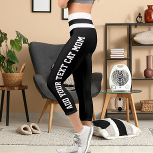 Personalized Stripes Black White Pet Lover Cat Mom Capri Leggings