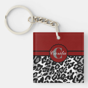 Personalized Stripes & Leopard Acrylic Keychain