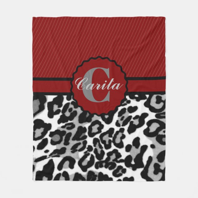 Personalized Stripes & Leopard Fleece Blanket (Front)