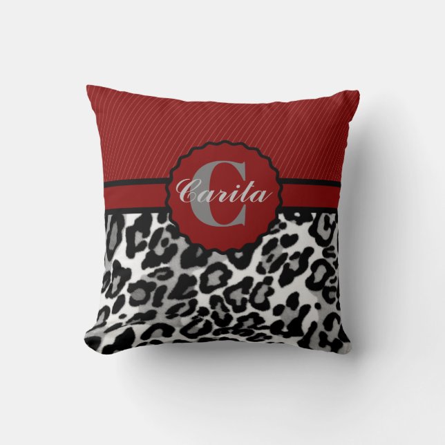Personalized Stripes & Leopard Throw Pillow (Front)