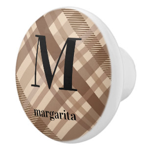 Personalized Stripes of Brown & Tan Ceramic Knob