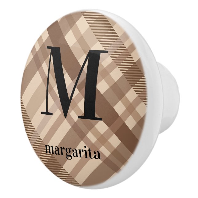 Personalized Stripes of Brown & Tan Ceramic Knob (Right)