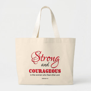 Personalized STRONG AND COURAGEOUS Christian Large Tote Bag