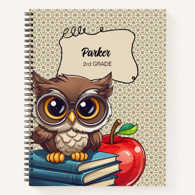 Personalized Student Book Owl School Notebook (Front)