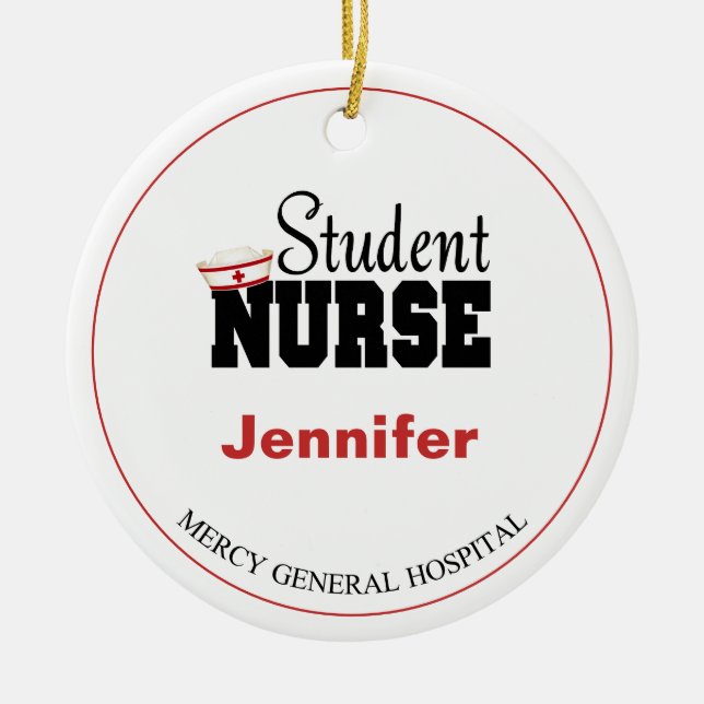 Personalized Student Nurse Christmas  Ceramic Ornament (Front)