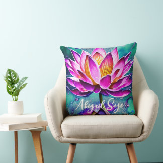 Personalized Stunning Pink Lotus Flower Portrait Throw Pillow