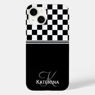 Personalized stylish black and white check Case-Mate iPhone 14 case