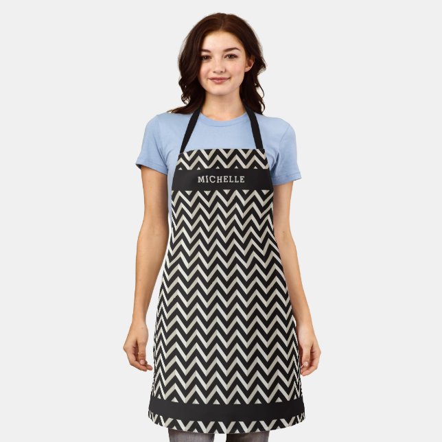 Personalized Stylish Black & White Pattern Apron (Worn)