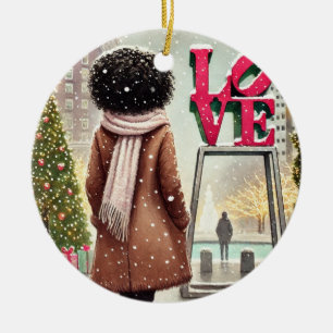 Personalized Stylish Black Woman at LOVE Philly  Ceramic Ornament