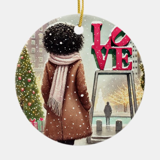 Personalized Stylish Black Woman at LOVE Philly  Ceramic Ornament (Front)