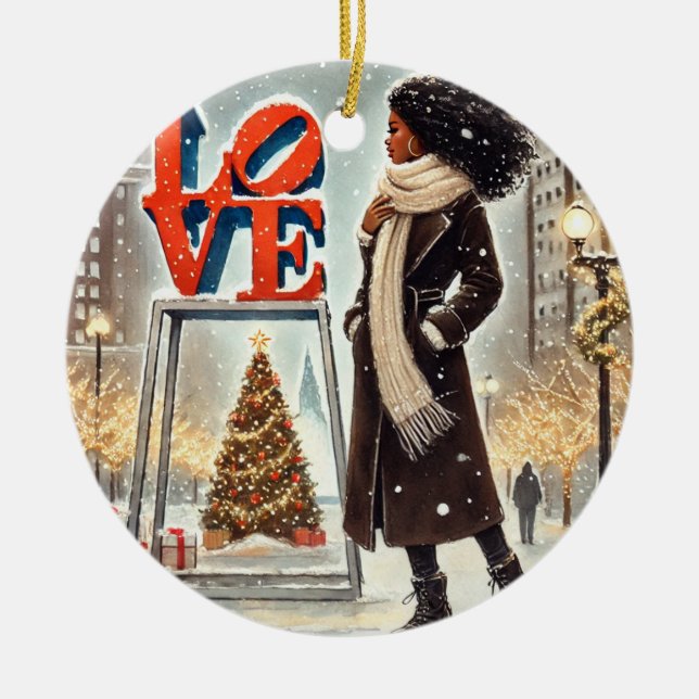 Personalized Stylish Black Woman at LOVE Philly  Ceramic Ornament (Front)